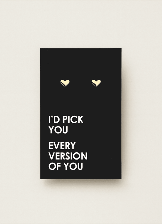 Let's Be Frank gold quote earrings featuring the message I'd Pick You