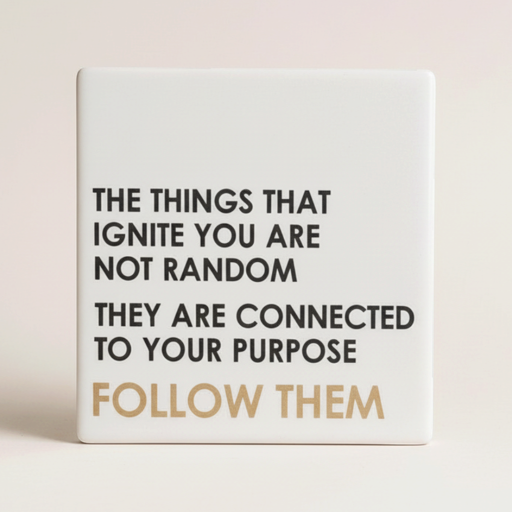 Let's Be Frank Australia square ceramic coaster with a matte white finish and black and gold inspirational quote text.