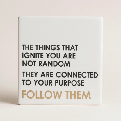 Let's Be Frank Australia square ceramic coaster with a matte white finish and black and gold inspirational quote text.