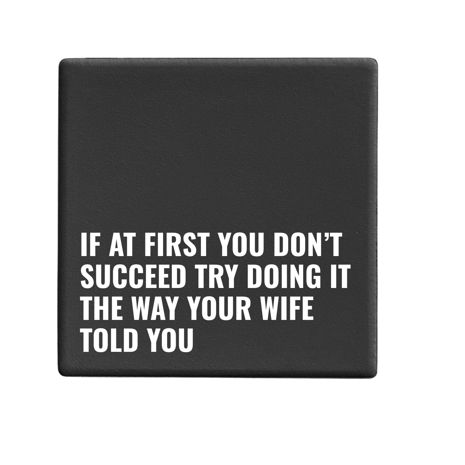 Message-led ceramic coasters with bold quote — minimal homeware gifts by Let’s Be Frank.