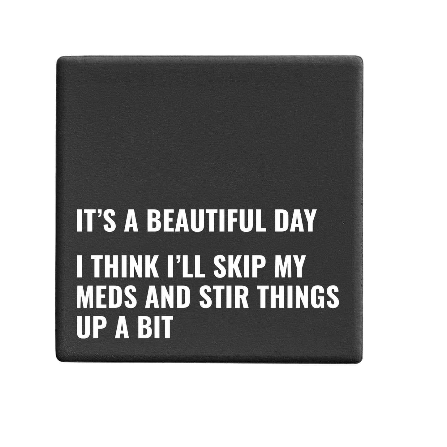Message-led ceramic coasters with bold quote — minimal homeware gifts by Let’s Be Frank.
