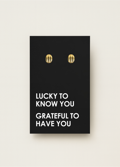 925 stud earrings with message card — minimal gift earrings by Let’s Be Frank.