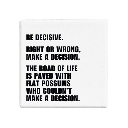 Message-led ceramic coasters with bold quote — minimal homeware gifts by Let’s Be Frank.