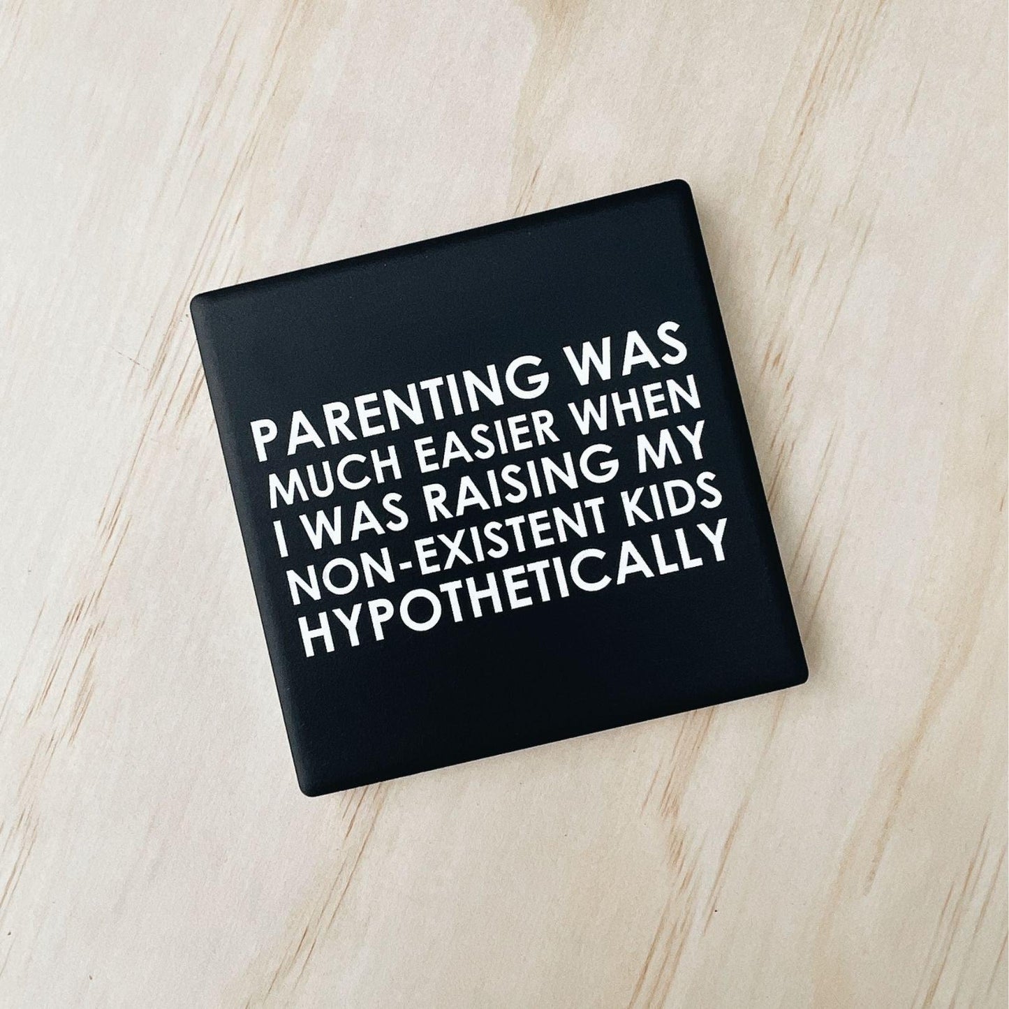 Message-led ceramic coasters with bold quote — minimal homeware gifts by Let’s Be Frank.