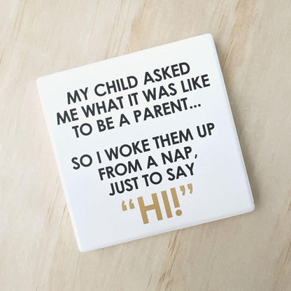 Message-led ceramic coasters with bold quote — minimal homeware gifts by Let’s Be Frank.