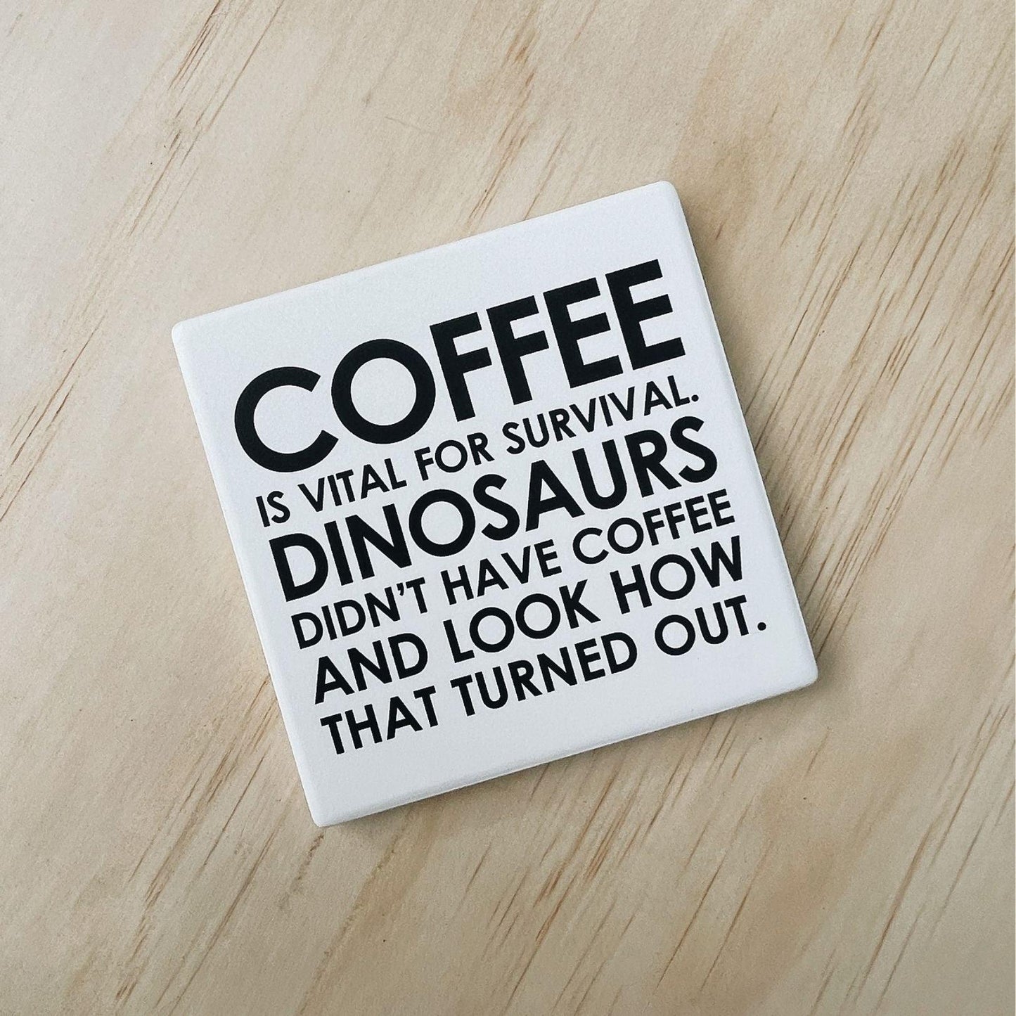 Message-led ceramic coasters with bold quote — minimal homeware gifts by Let’s Be Frank.